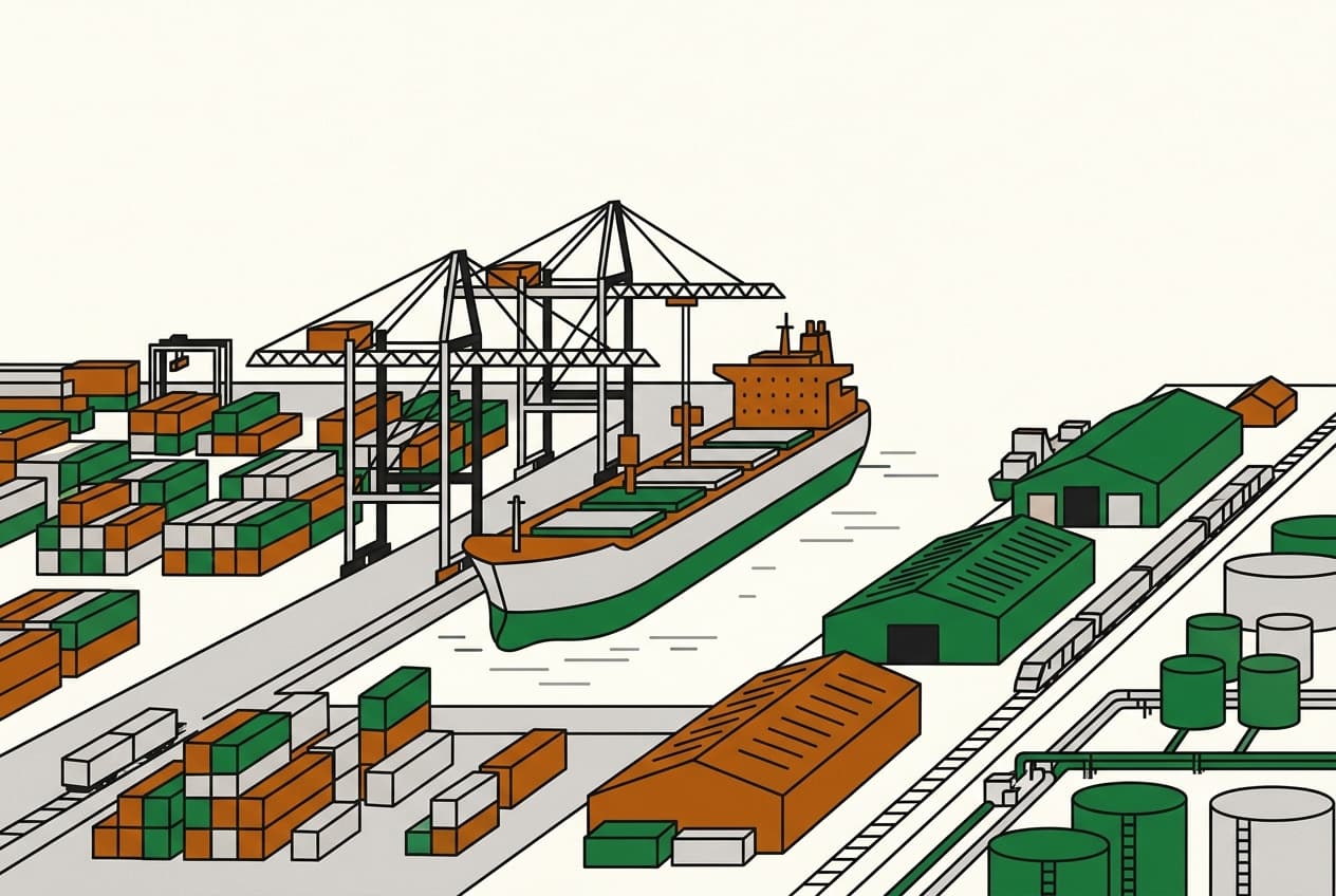 Flat illustration of Tema Port.