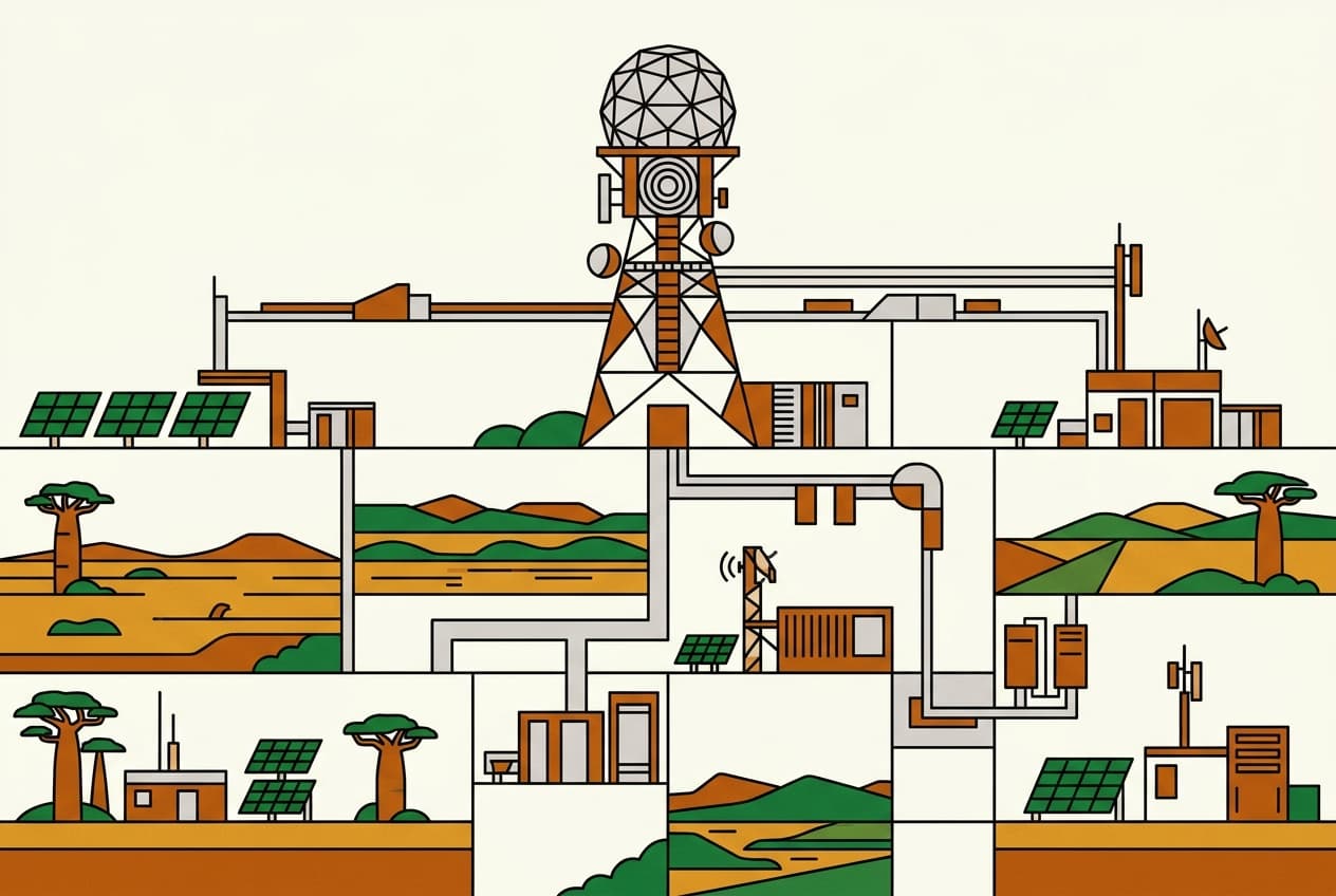 Flat illustration of telecommunication network sites in the northern regions of Ghana.